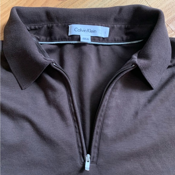Calvin Klein Brown Zip Polo Shirt - (L) - Picture 2 of 3